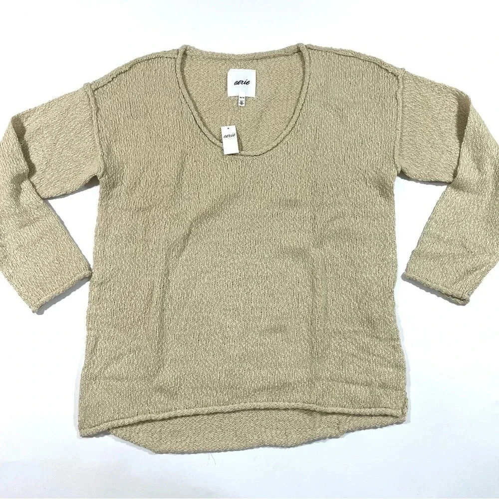 New Aerie Oversized Drop Shoulder Sweater Tan